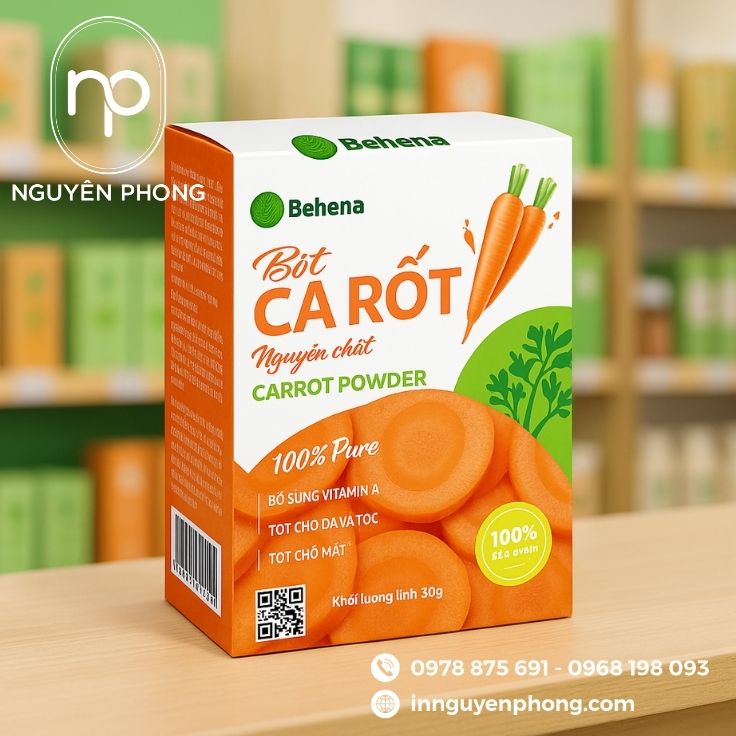 Mẫu hộp giấy đựng bột cà rốt thương hiệu 